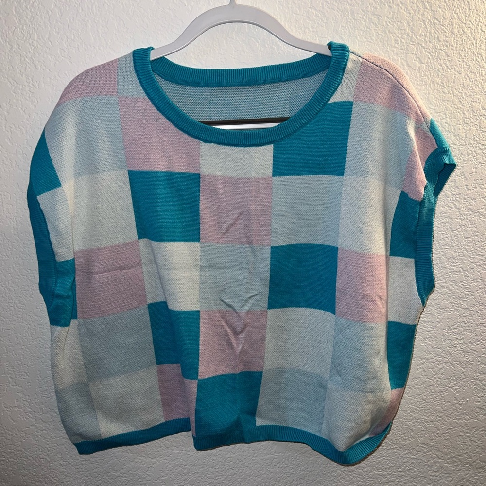 Colorful Checkered Knit Top